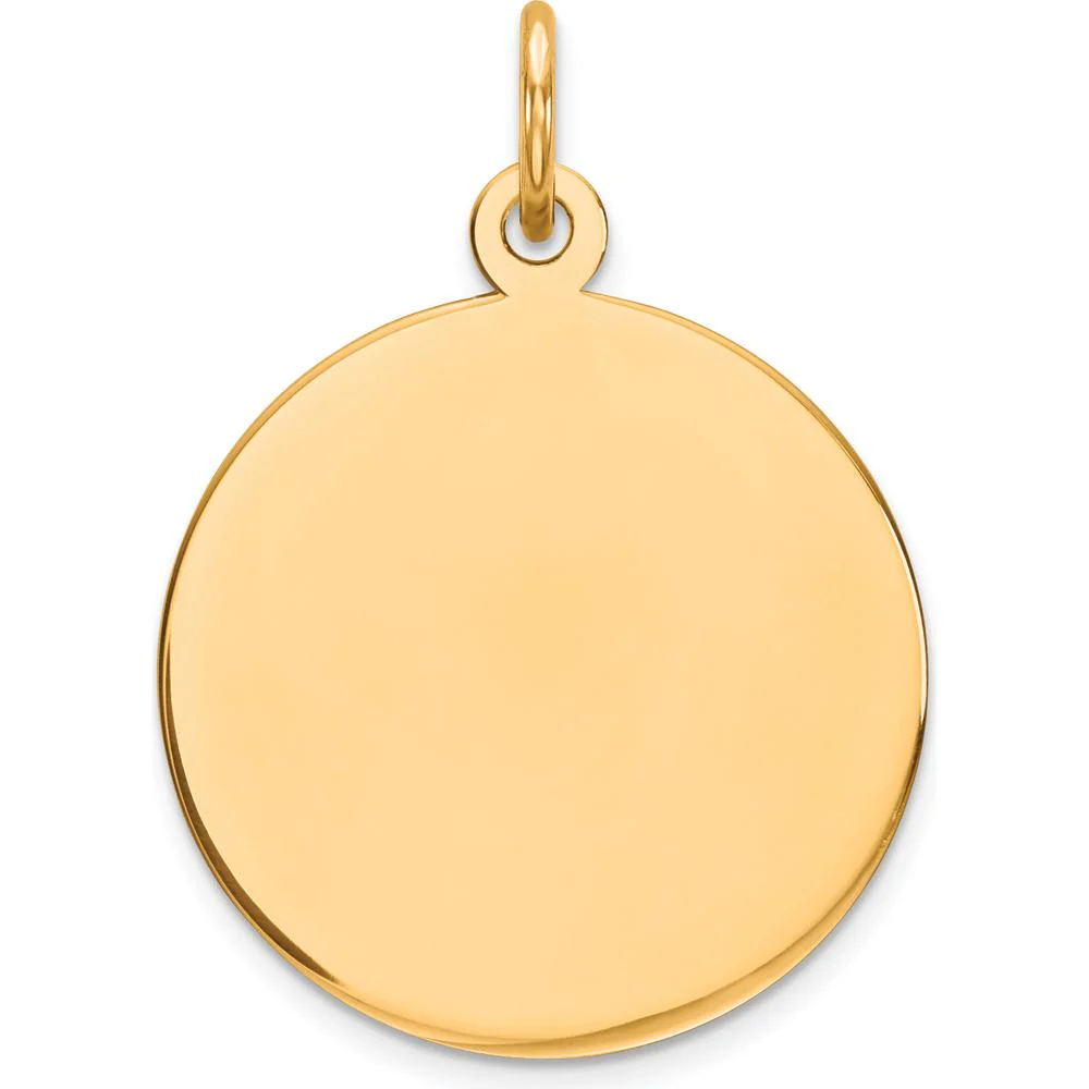 14K Yellow Gold Polished Round Disc Charm Pendant - Engravable, 24mm Length by Oro Pregiato