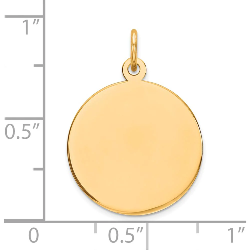 14K Yellow Gold Polished Round Disc Charm Pendant - Engravable, 24mm Length by Oro Pregiato - Image 2