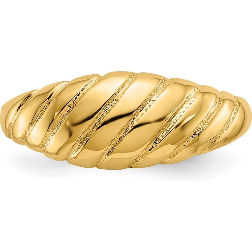 14K Yellow Gold Polished Scalloped Dome Ring with Grooved Texture - Fashion Statement Piece by Oro Pregiato - Image 5