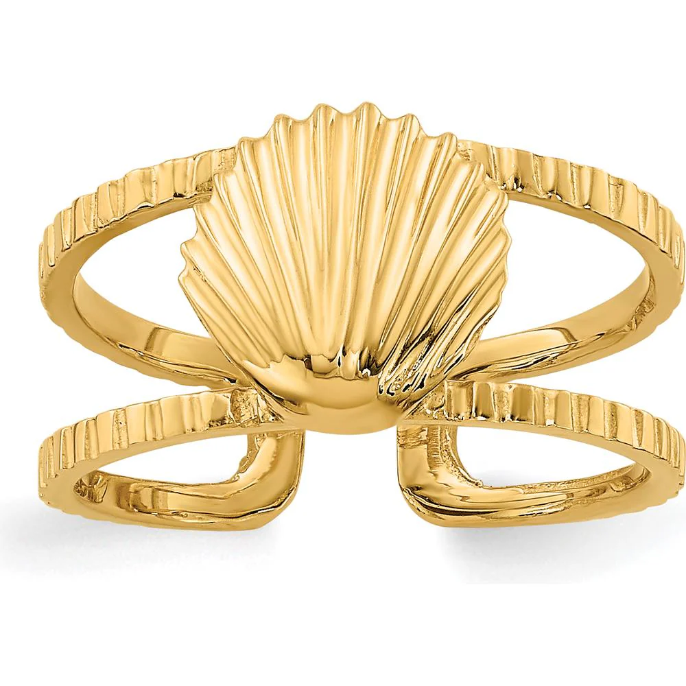 14K Yellow Gold Polished Sea Shell Toe Ring with Grooved Texture by Oro Pregiato