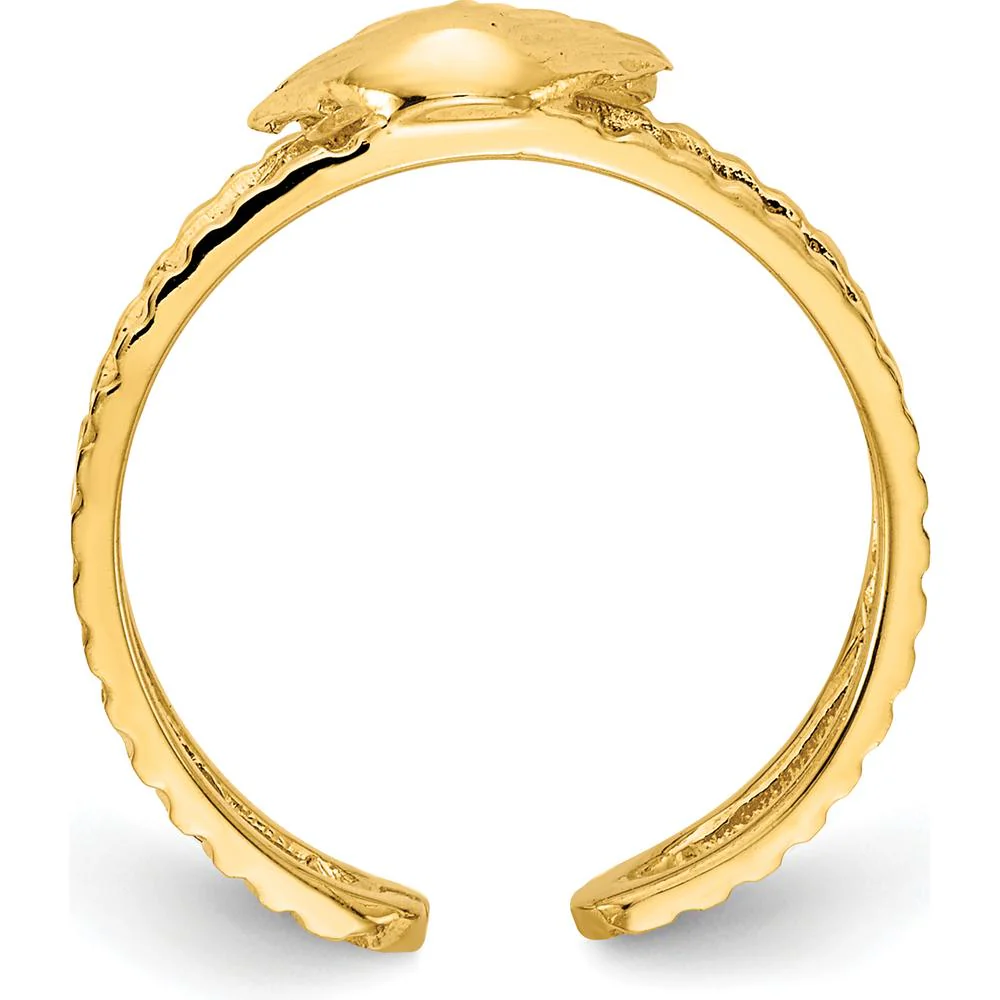 14K Yellow Gold Polished Sea Shell Toe Ring with Grooved Texture by Oro Pregiato - Image 2