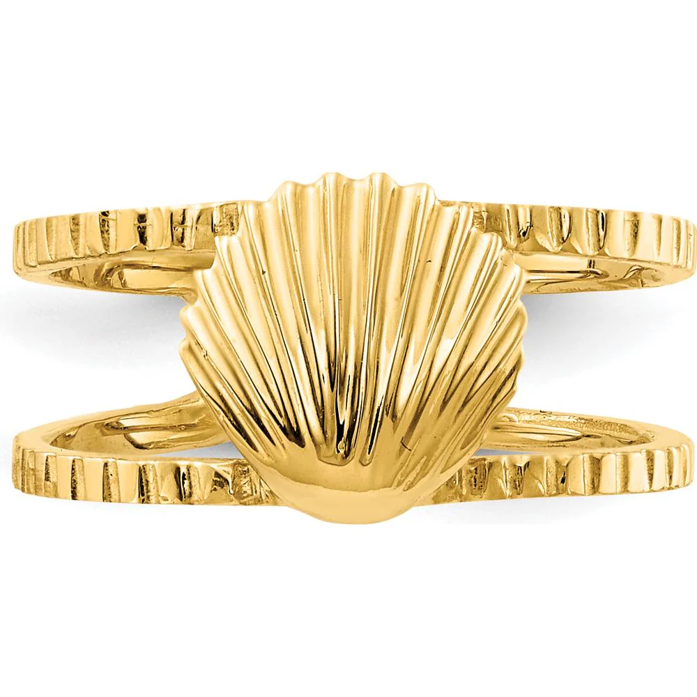 14K Yellow Gold Polished Sea Shell Toe Ring with Grooved Texture by Oro Pregiato - Image 4