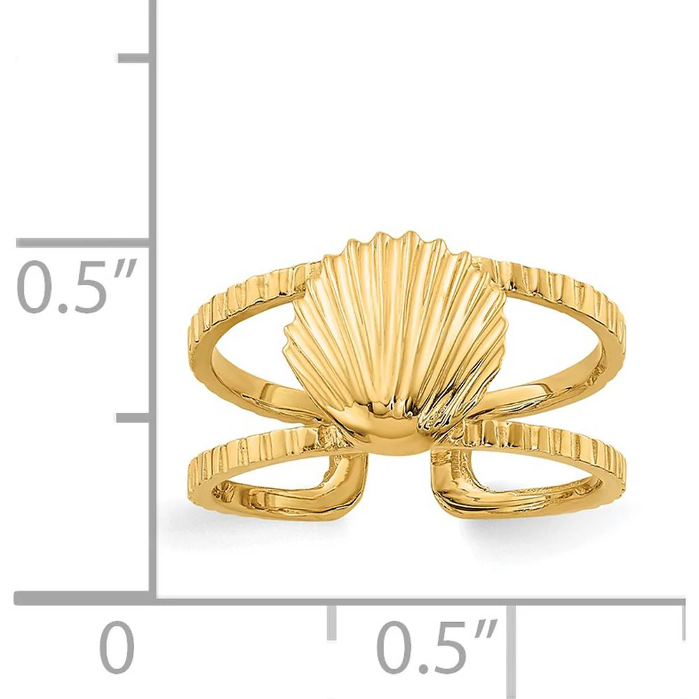 14K Yellow Gold Polished Sea Shell Toe Ring with Grooved Texture by Oro Pregiato - Image 5