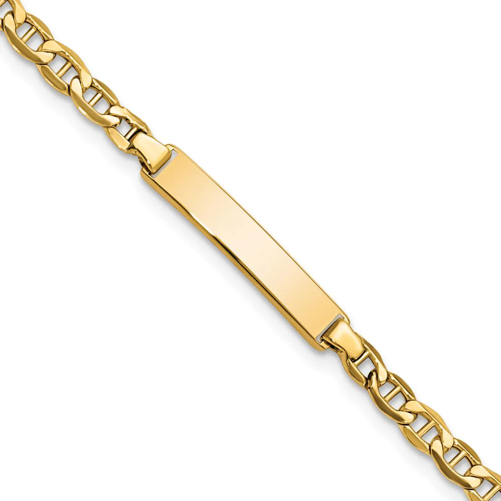 14K Yellow Gold Polished Semi-Solid Anchor Chain Baby/Child ID Bracelet - 6" with Engravable Plate by Oro Pregiato