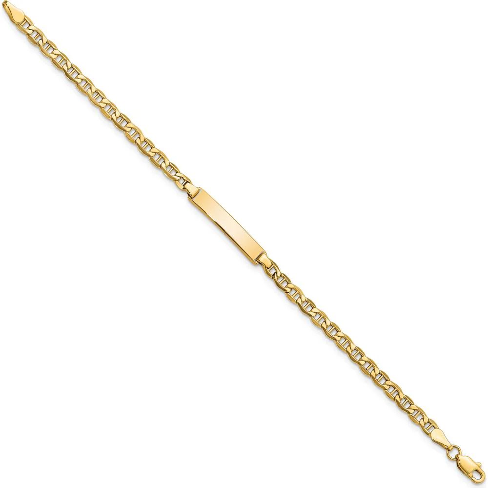 14K Yellow Gold Polished Semi-Solid Anchor Chain Baby/Child ID Bracelet - 6" with Engravable Plate by Oro Pregiato - Image 2
