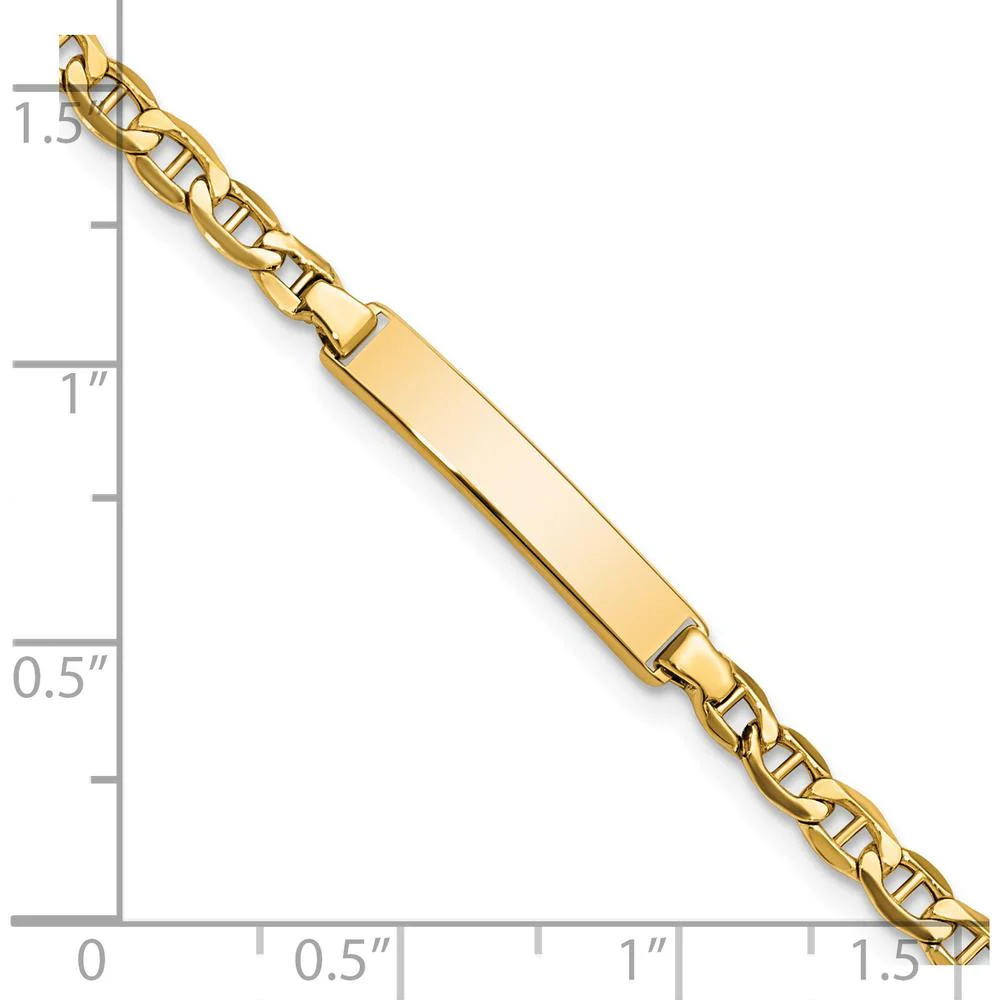 14K Yellow Gold Polished Semi-Solid Anchor Chain Baby/Child ID Bracelet - 6" with Engravable Plate by Oro Pregiato - Image 3