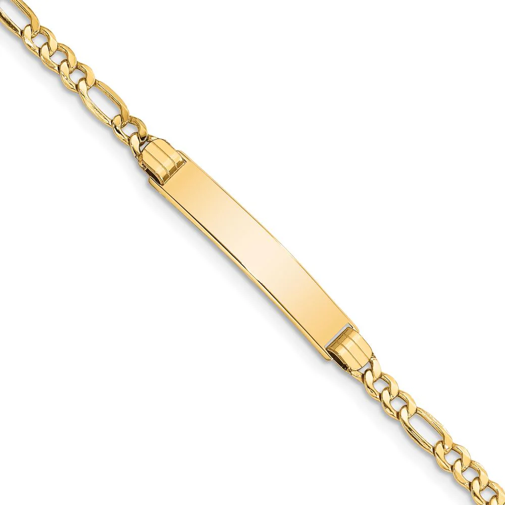 14K Yellow Gold Polished Semi-Solid Figaro Chain ID Bracelet - 8 Inches by Oro Pregiato