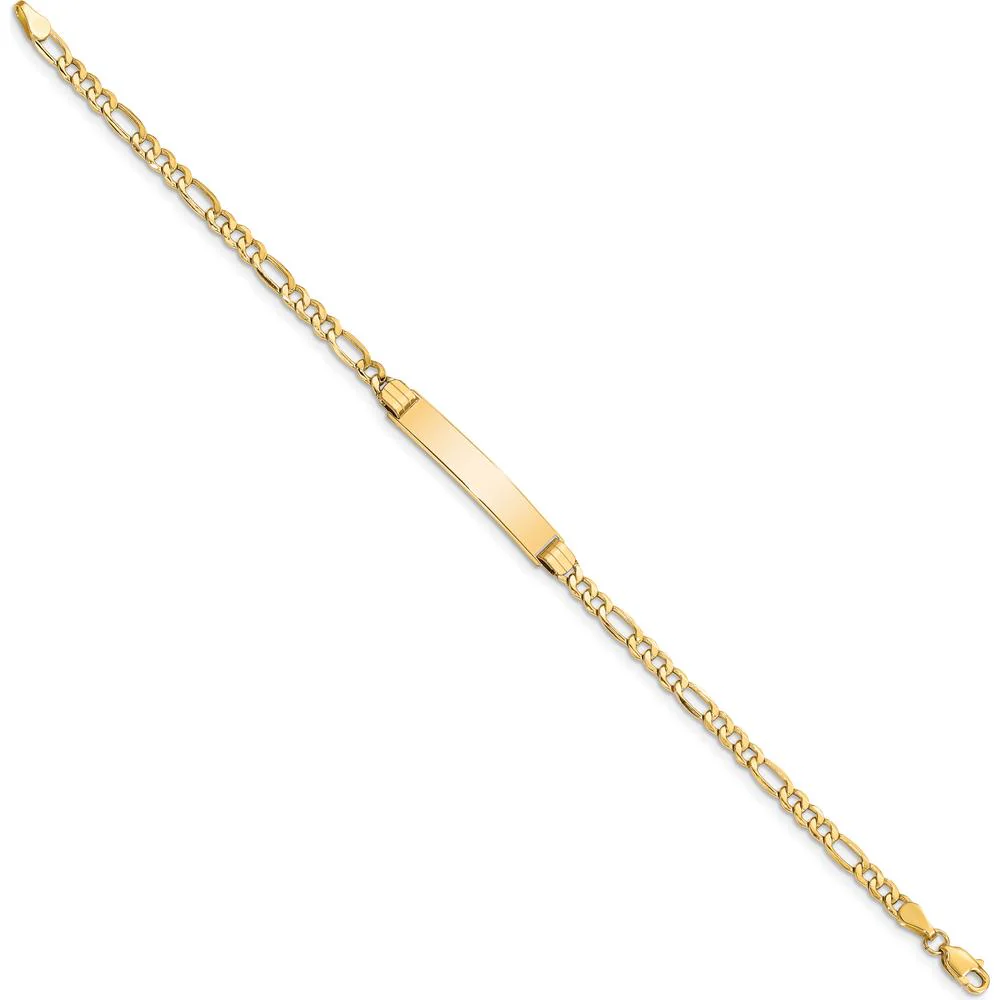 14K Yellow Gold Polished Semi-Solid Figaro Chain ID Bracelet - 8 Inches by Oro Pregiato - Image 2