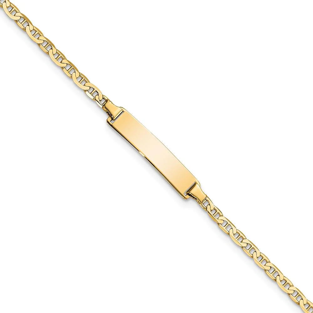 14K Yellow Gold Polished Solid Anchor Link ID Bracelet with Flat Plate - 7 Inch Length by Oro Pregiato