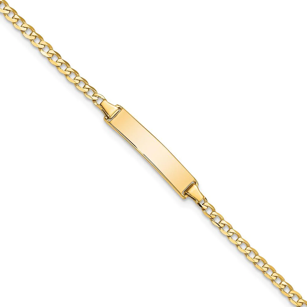 14K Yellow Gold Polished Solid Chain ID Bracelet with Curb Links - 7" Length by Oro Pregiato