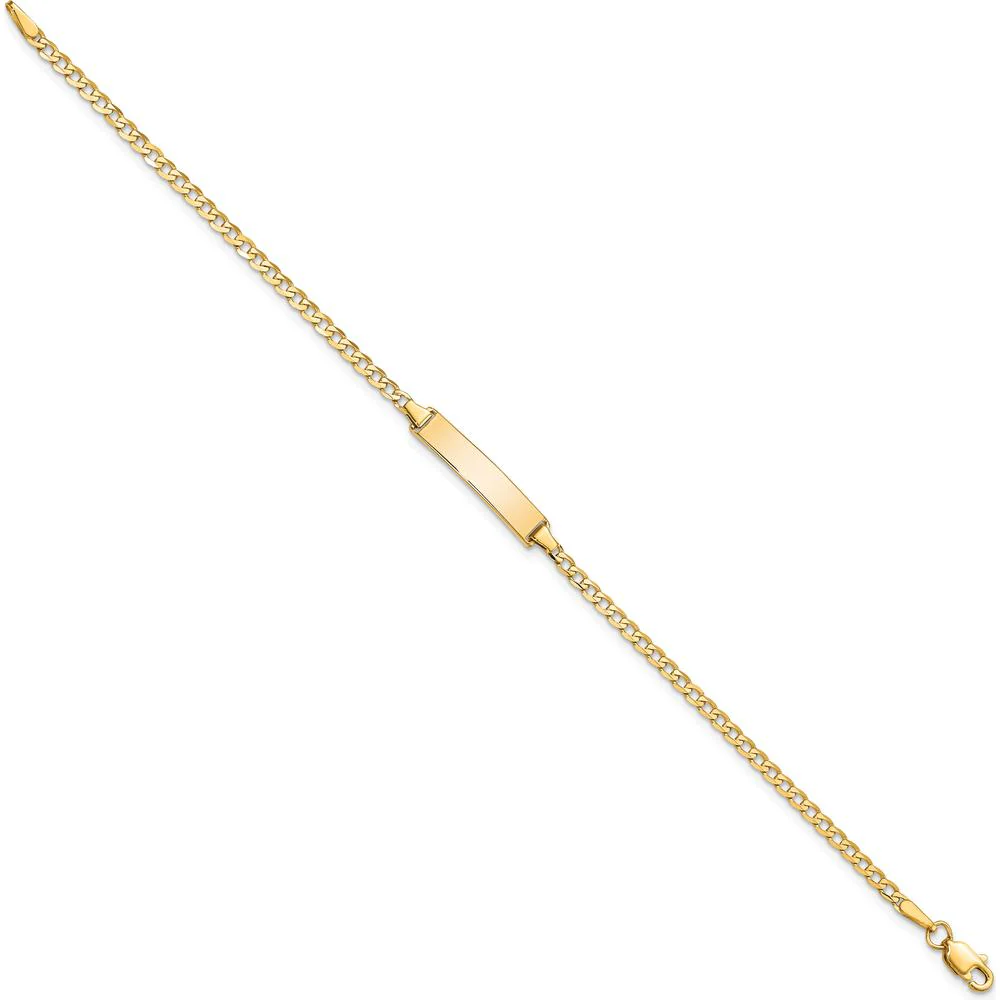 14K Yellow Gold Polished Solid Chain ID Bracelet with Curb Links - 7" Length by Oro Pregiato - Image 2