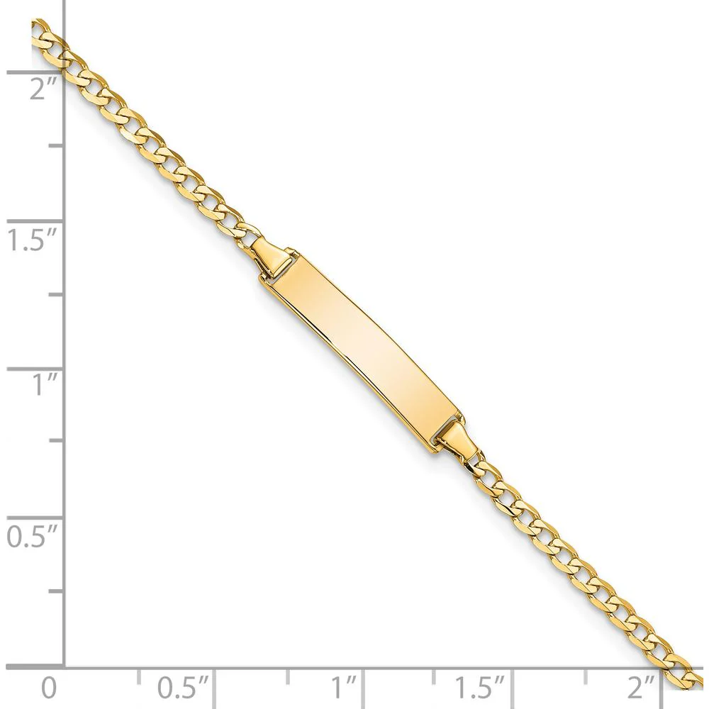 14K Yellow Gold Polished Solid Chain ID Bracelet with Curb Links - 7" Length by Oro Pregiato - Image 3