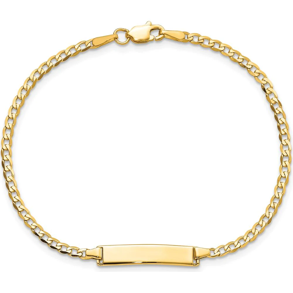 14K Yellow Gold Polished Solid Chain ID Bracelet with Curb Links - 7" Length by Oro Pregiato - Image 4