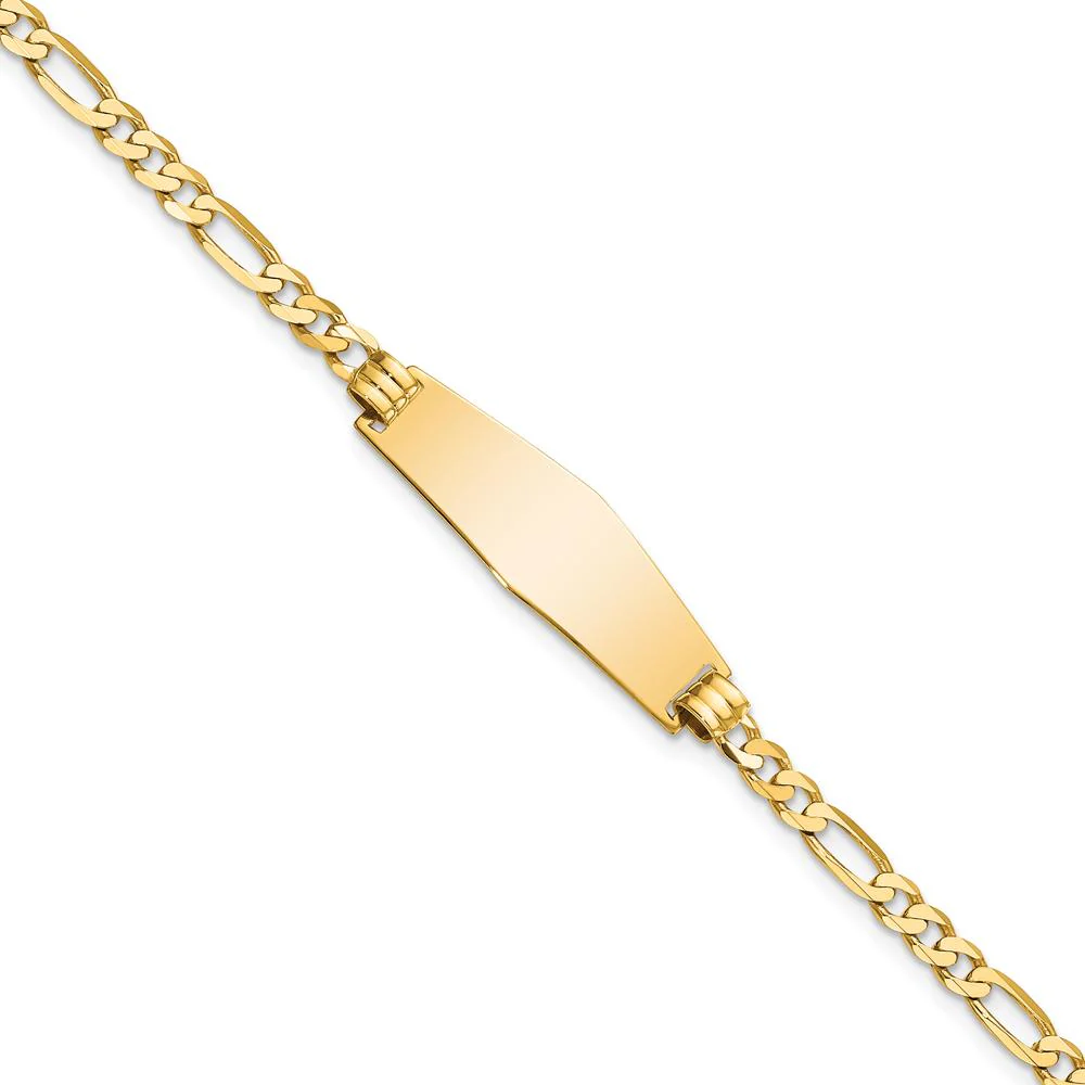 14K Yellow Gold Polished Solid Chain ID Bracelet with Soft Diamond Shape Plate 7" - Unisex by Oro Pregiato