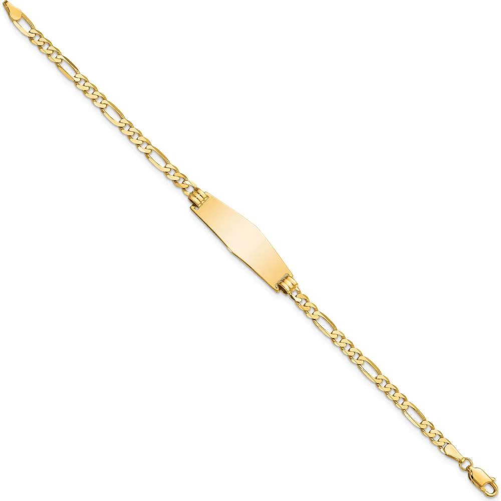 14K Yellow Gold Polished Solid Chain ID Bracelet with Soft Diamond Shape Plate 7" - Unisex by Oro Pregiato - Image 2