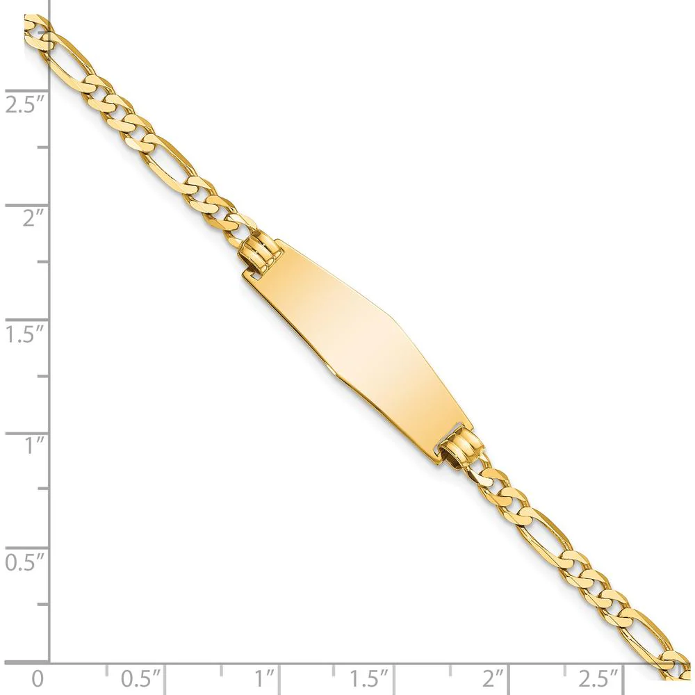 14K Yellow Gold Polished Solid Chain ID Bracelet with Soft Diamond Shape Plate 7" - Unisex by Oro Pregiato - Image 3