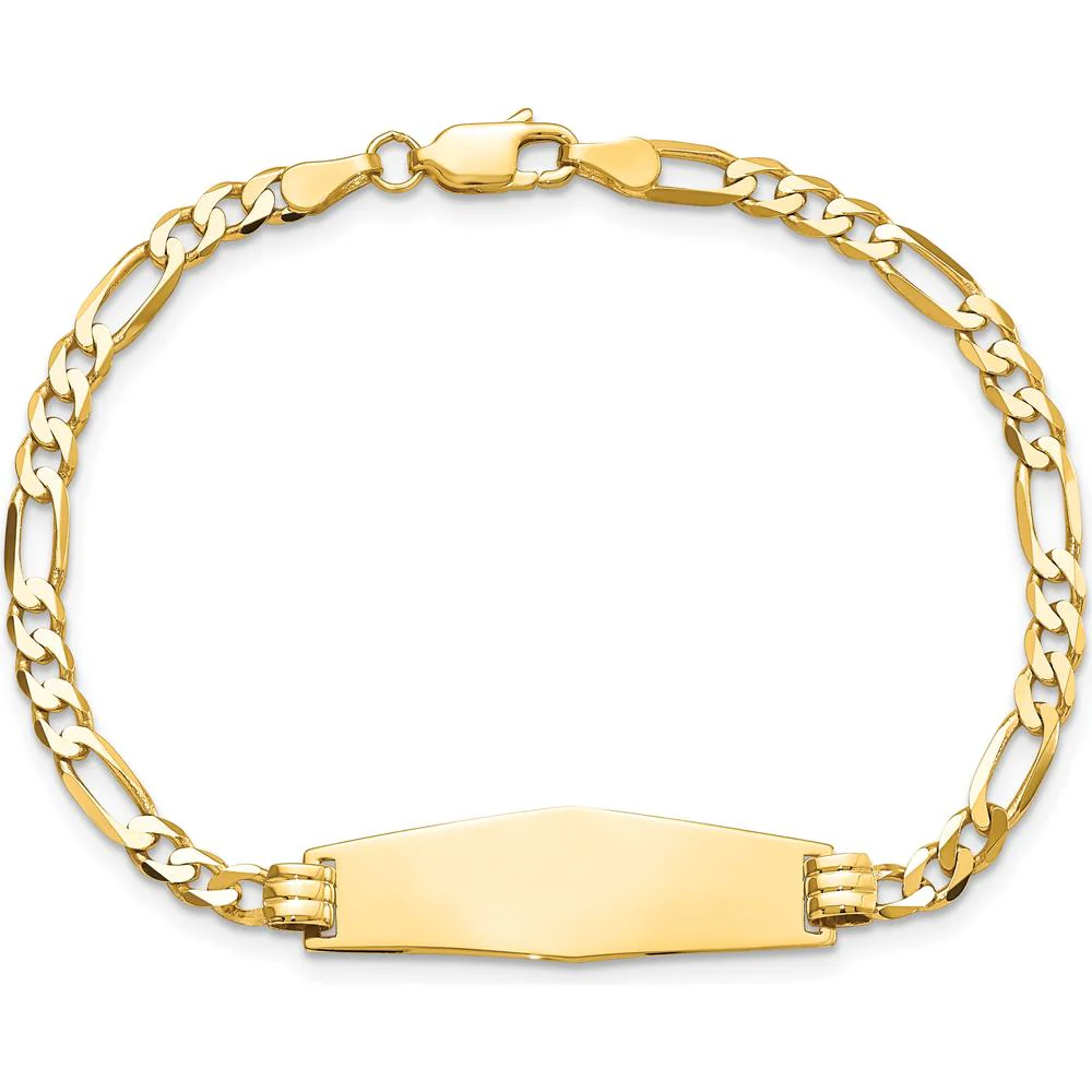 14K Yellow Gold Polished Solid Chain ID Bracelet with Soft Diamond Shape Plate 7" - Unisex by Oro Pregiato - Image 4