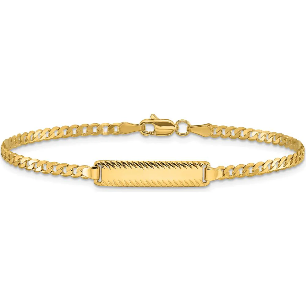 14K Yellow Gold Polished Solid Curb Link Diamond-Cut ID Bracelet with Engravable Plate - 7" Length by Oro Pregiato - Image 3