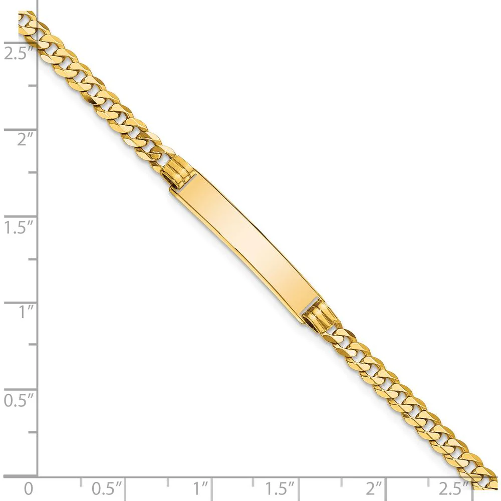 14K Yellow Gold Polished Solid Plate Curb Link ID Bracelet - 7" Length by Oro Pregiato - Image 3