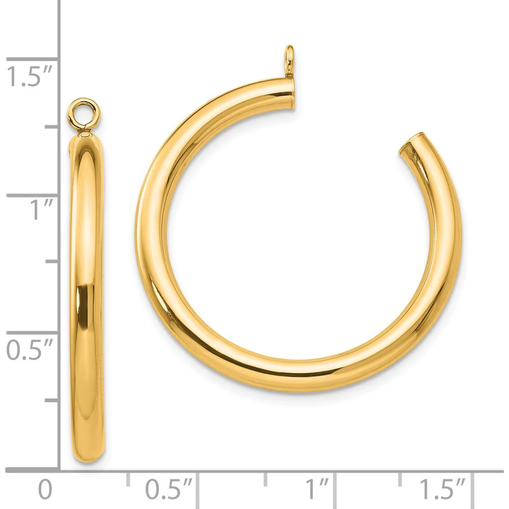 14K Yellow Gold Polished Tube C-Hoop Earring Jackets - 30mm Length by Oro Pregiato - Image 3