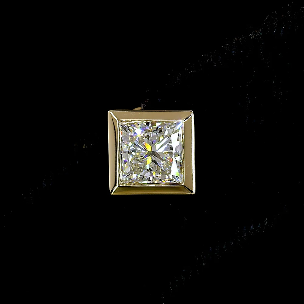 14K Yellow Gold Princess Cut Bezel Set Lab Diamond Stud Earrings - 2.56 Total Carat Weight, E-F Color VVS2 Clarity, IGI Certified - Covaloro Fine Jewelry - Image 2