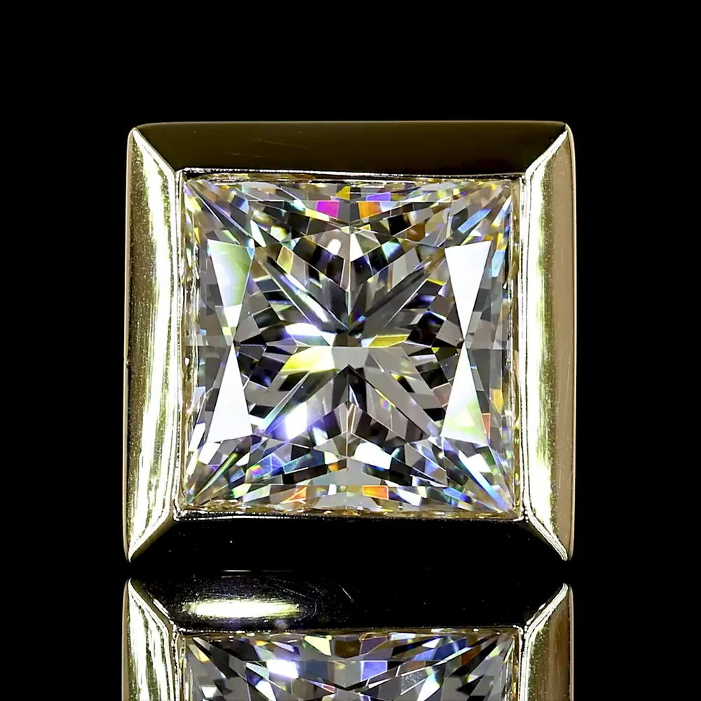 14K Yellow Gold Princess Cut Bezel Set Lab Diamond Stud Earrings - 4.09 Carat Total Weight, D VVS2 Clarity, IGI Certified - Covaloro Fine Jewelry - Image 3