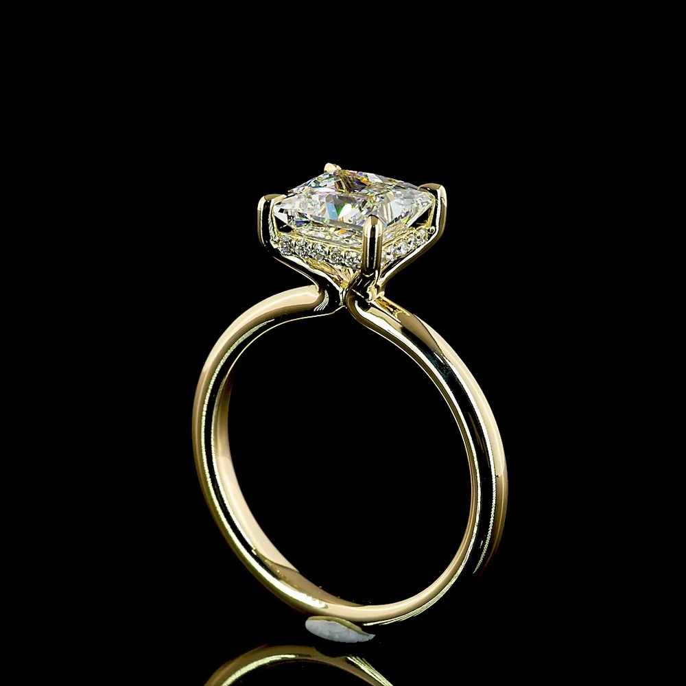 14K Yellow Gold Princess Cut Hidden Halo Ring with Lab Grown Diamond - 2.08 Carat Center Stone, E-F VVS2 Clarity, IGI Certified - Total Diamond Weight 2.18 Carats - Covaloro Fine Jewelry - Image 3