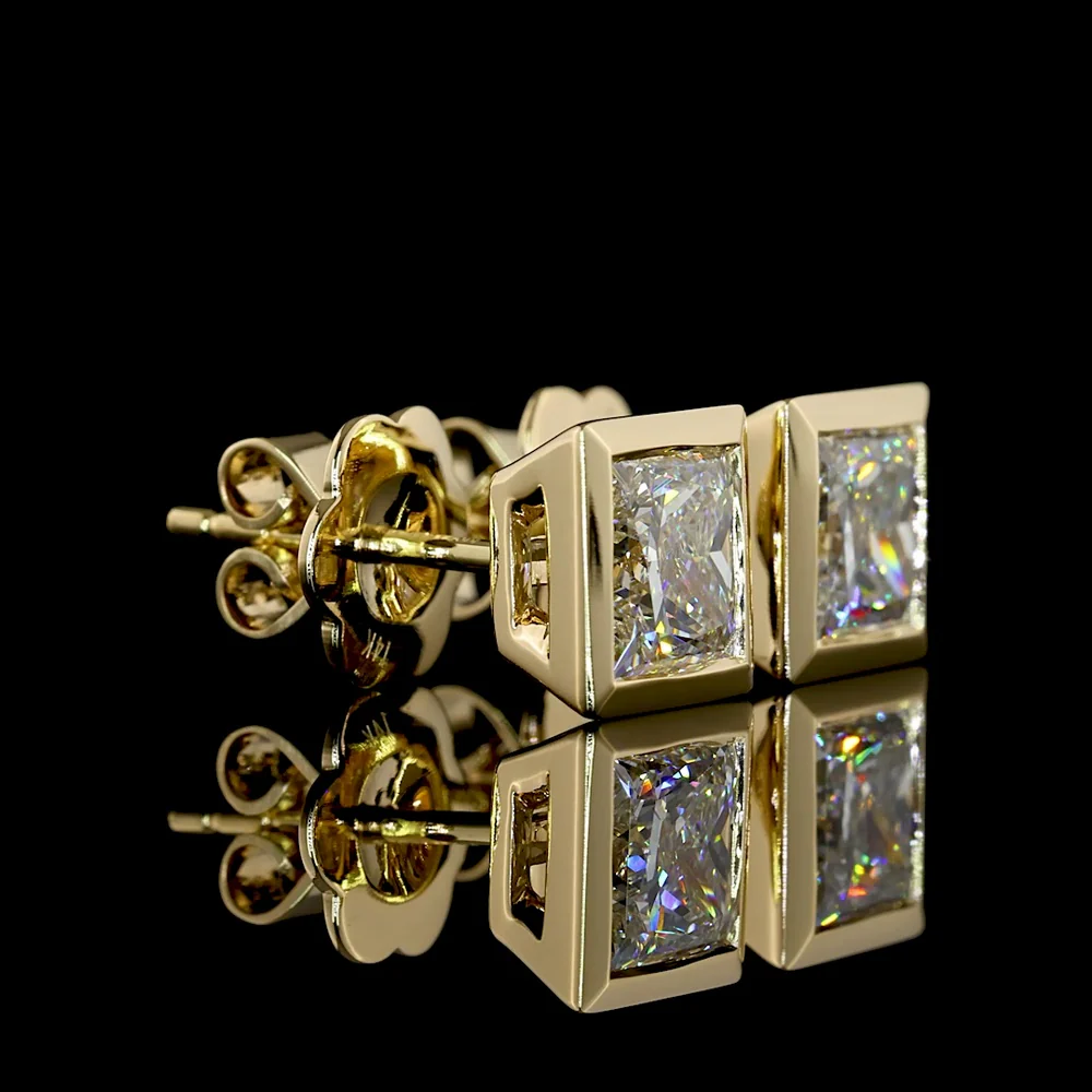 14K Yellow Gold Princess Cut Lab Diamond Bezel Set Stud Earrings - 2.08 Total Carat Weight, IGI Certified (D IF / E VVS2) - Covaloro Fine Jewelry