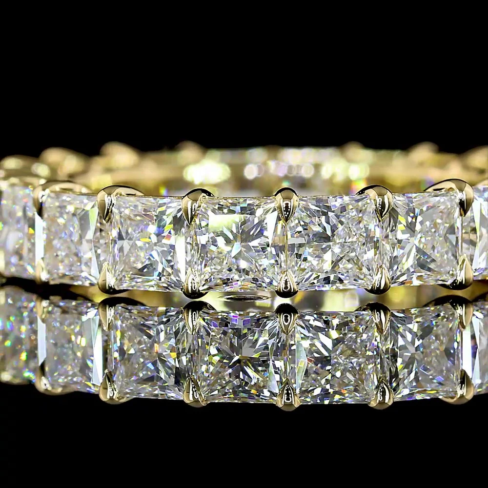 14K Yellow Gold Princess Cut Lab Diamond Eternity Band - 4.20 Carats Total Diamond Weight (E-F Color, VS Clarity) - Covaloro Fine Jewelry - Image 2
