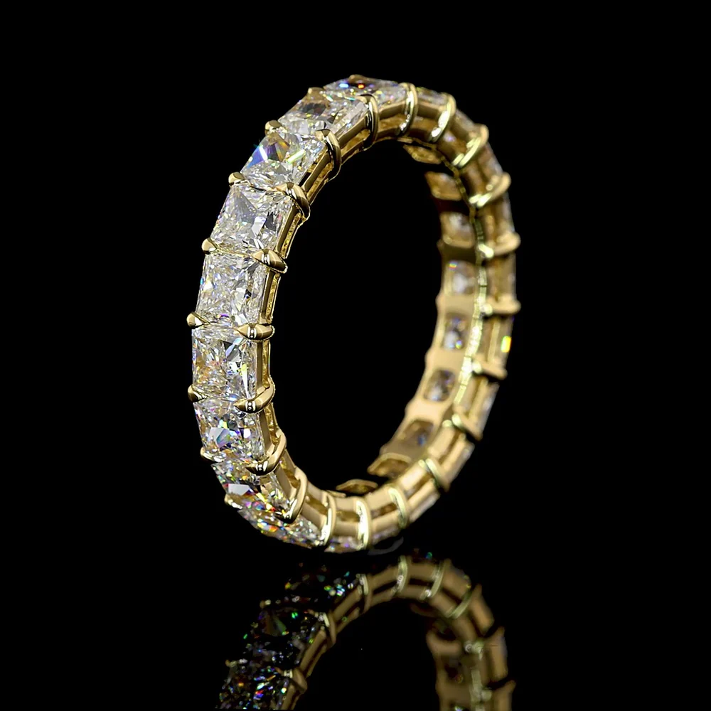 14K Yellow Gold Princess Cut Lab Diamond Eternity Band - 4.20 Carats Total Diamond Weight (E-F Color, VS Clarity) - Covaloro Fine Jewelry - Image 4
