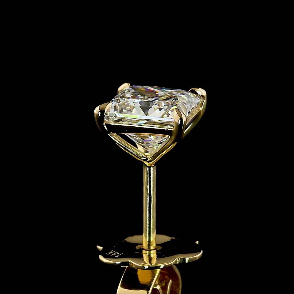 14K Yellow Gold Princess Cut Lab Diamond Stud Earrings - 2.05 Carat Total Weight (E-F Color, VS1 Clarity) - Covaloro Fine Jewelry - Image 4