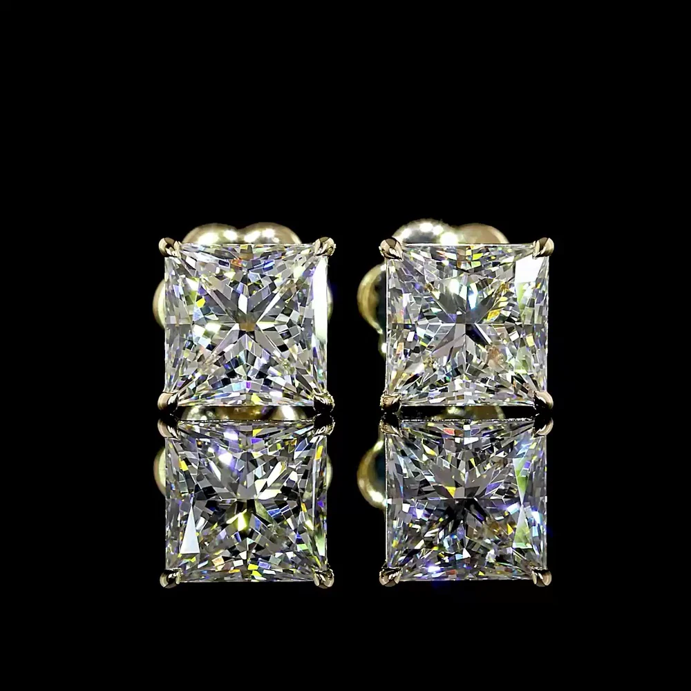 14K Yellow Gold Princess Cut Lab Diamond Stud Earrings - 3.03 Carat Total Weight (E-F VVS2) - Covaloro Fine Jewelry - Image 2