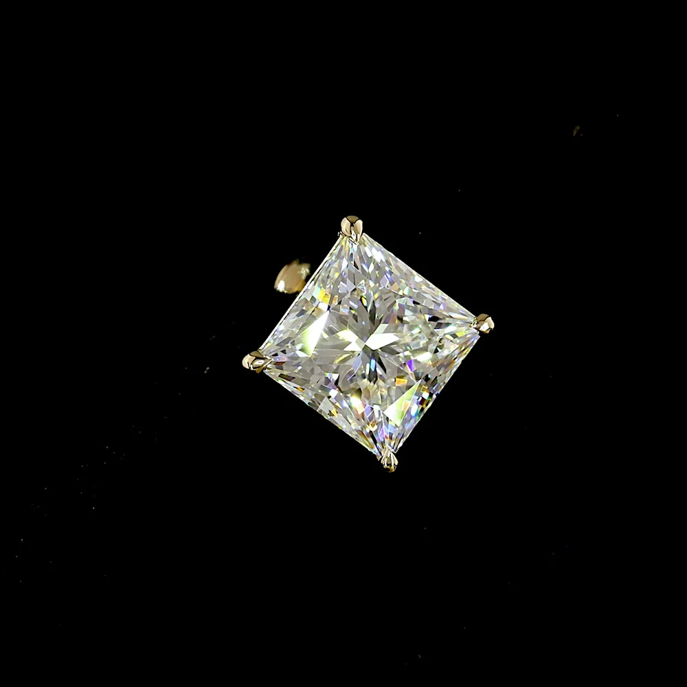 14K Yellow Gold Princess Cut Lab Diamond Stud Earrings - 4.15 Carat Total Weight, E-F Color, VS1 Clarity - Covaloro Fine Jewelry - Image 2
