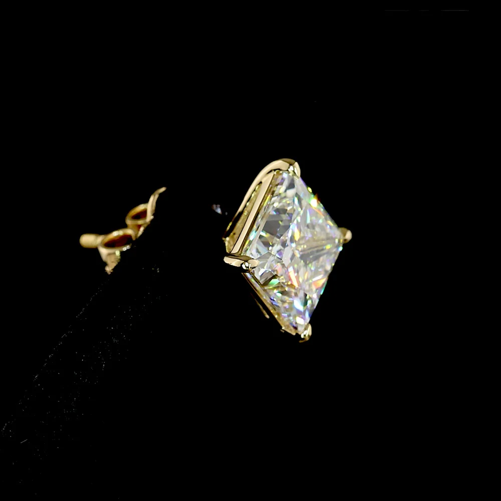 14K Yellow Gold Princess Cut Lab Diamond Stud Earrings - 4.15 Carat Total Weight, E-F Color, VS1 Clarity - Covaloro Fine Jewelry - Image 4