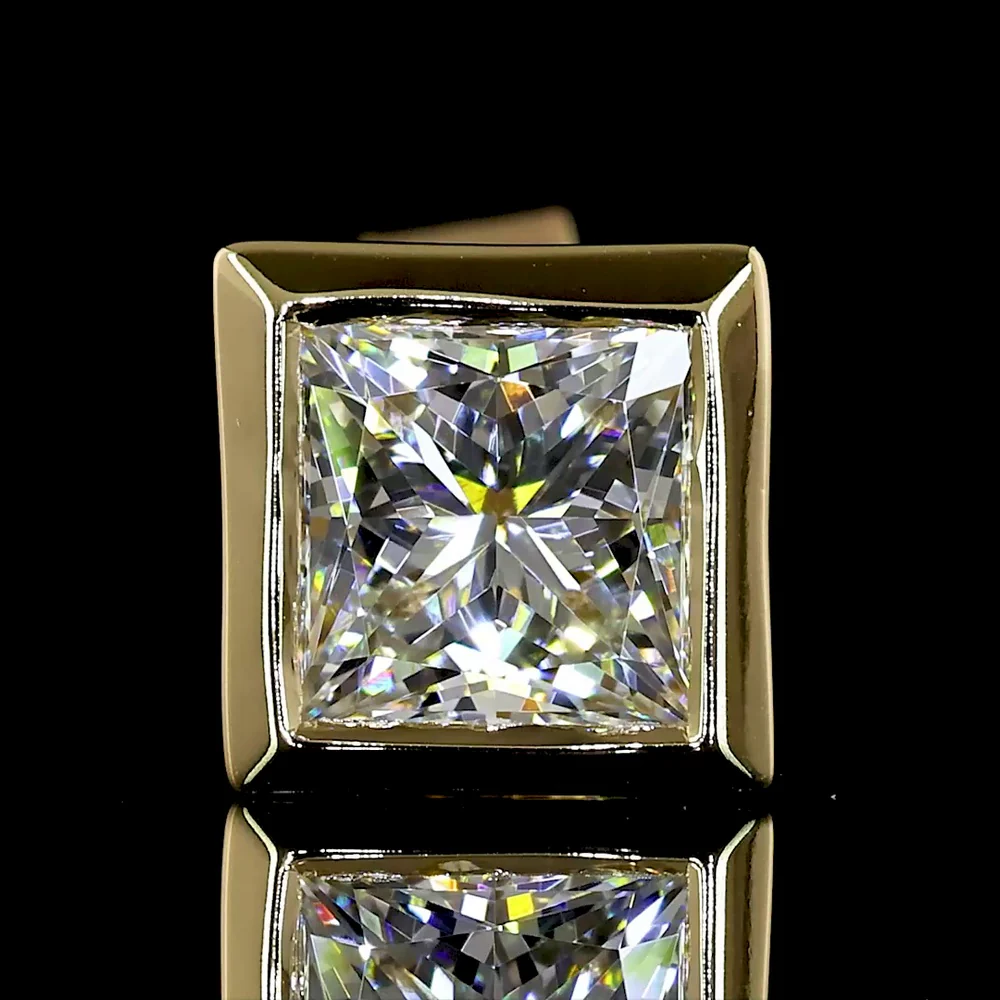 14K Yellow Gold Princess Cut Lab Diamond Stud Earrings with Bezel Setting - 1.41 Carats Total Diamond Weight - Covaloro Fine Jewelry - Image 3