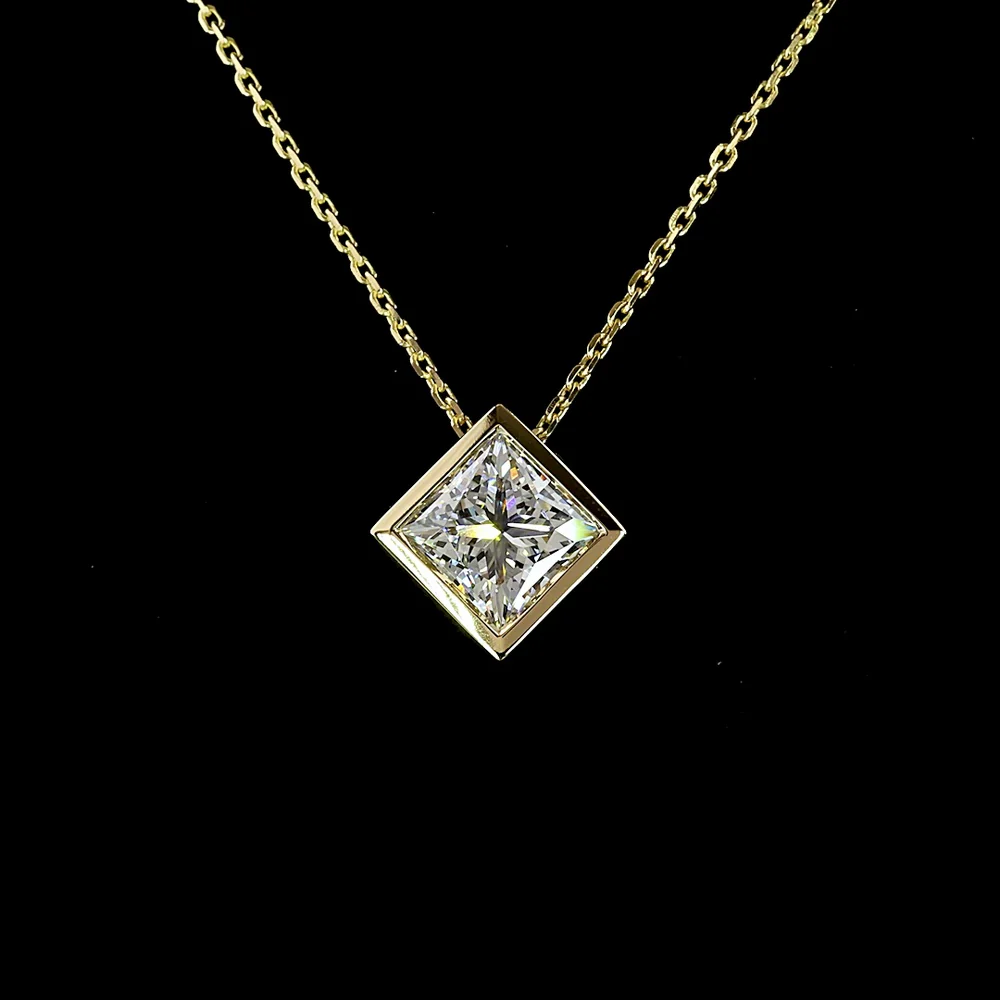 14K Yellow Gold Princess Cut Solitaire Pendant with Bezel Set Lab Diamond - 1.52 Carat Total Weight - Covaloro Fine Jewelry - Image 2