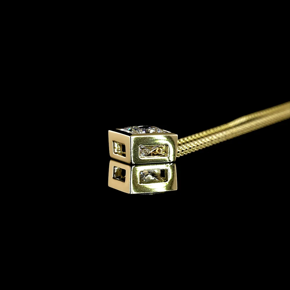 14K Yellow Gold Princess Cut Solitaire Pendant with Bezel Set Lab Diamond - 1.52 Carat Total Weight - Covaloro Fine Jewelry - Image 3