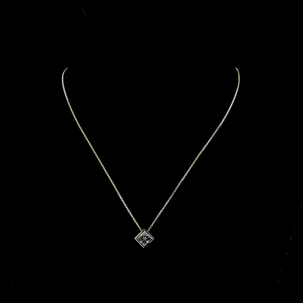14K Yellow Gold Princess Cut Solitaire Pendant with Bezel Set Lab Diamond - 1.52 Carat Total Weight - Covaloro Fine Jewelry - Image 4