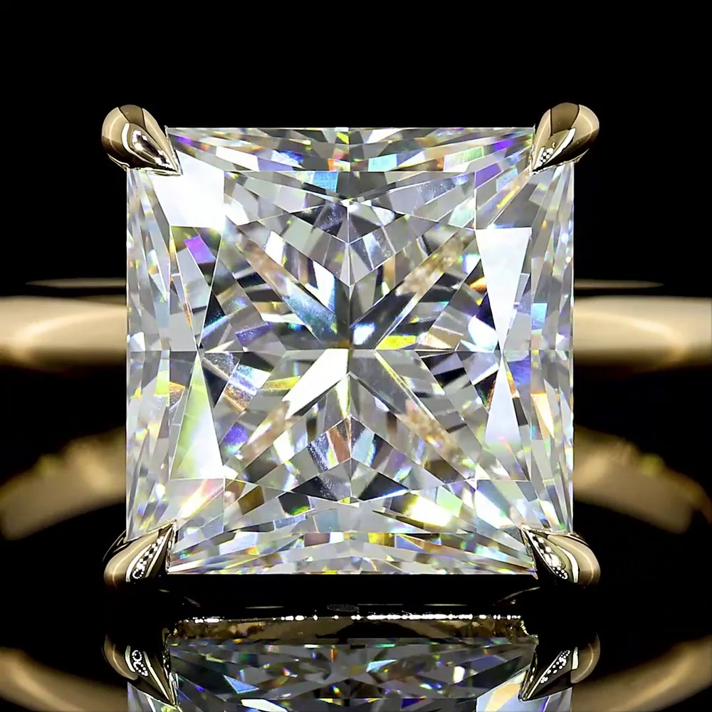 14K Yellow Gold Princess Cut Solitaire Ring with 5.19 Carat Lab Grown E-F VVS2 Diamond - IGI Certified - Covaloro Fine Jewelry - Image 2