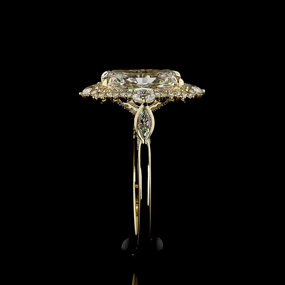 14K Yellow Gold Radiant Cut Halo Ring with Lab Diamonds - 5.42 Carat Total Diamond Weight, Center 4.09 Carat E VVS2 IGI Certified - Covaloro Fine Jewelry - Image 4