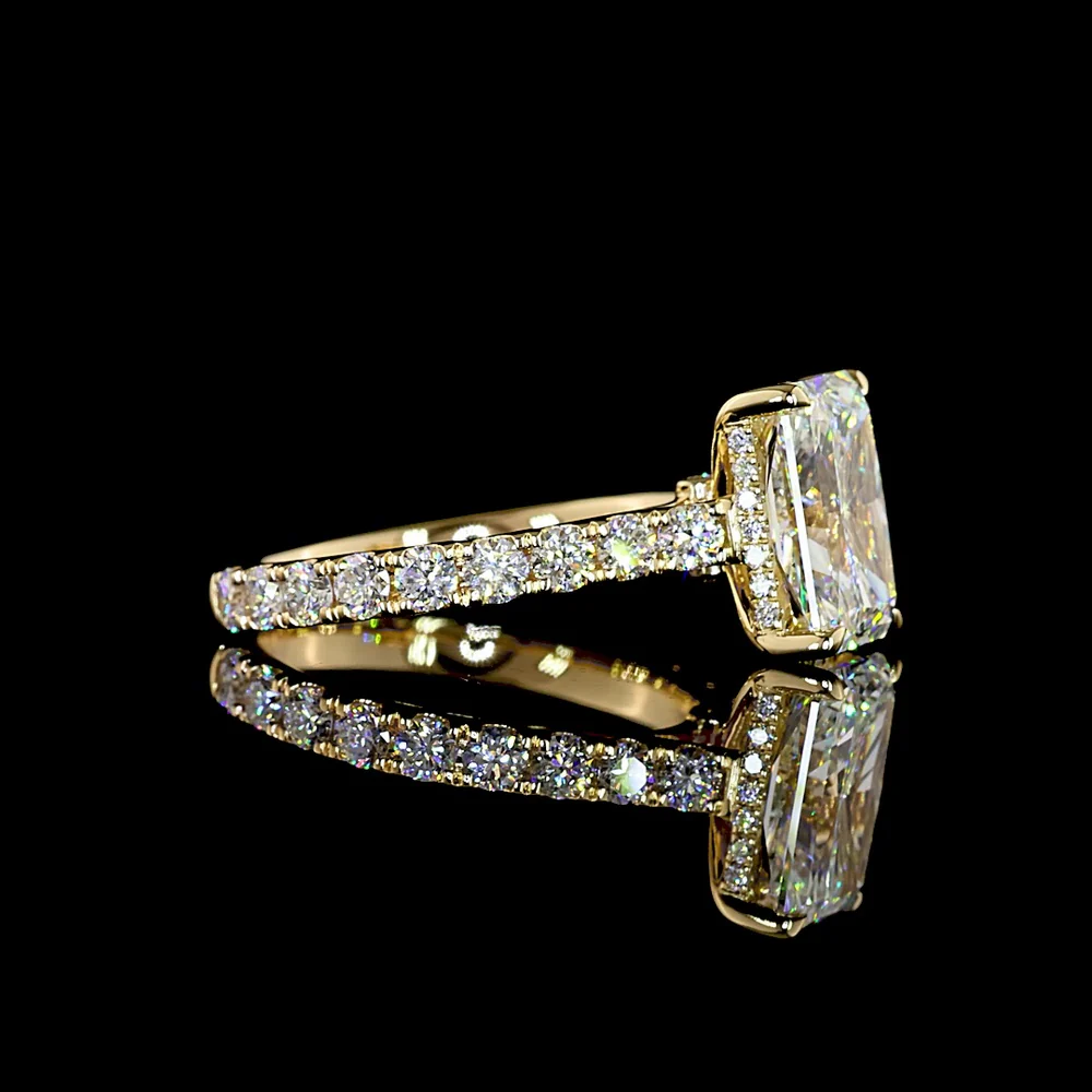 14K Yellow Gold Radiant Cut Hidden Halo Engagement Ring with Lab Diamonds - 4.18 Carats Total Diamond Weight - Covaloro Fine Jewelry - Image 2