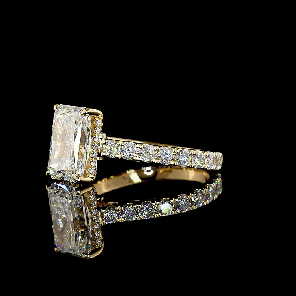 14K Yellow Gold Radiant Cut Hidden Halo Engagement Ring with Lab Diamonds - 4.18 Carats Total Diamond Weight - Covaloro Fine Jewelry - Image 3