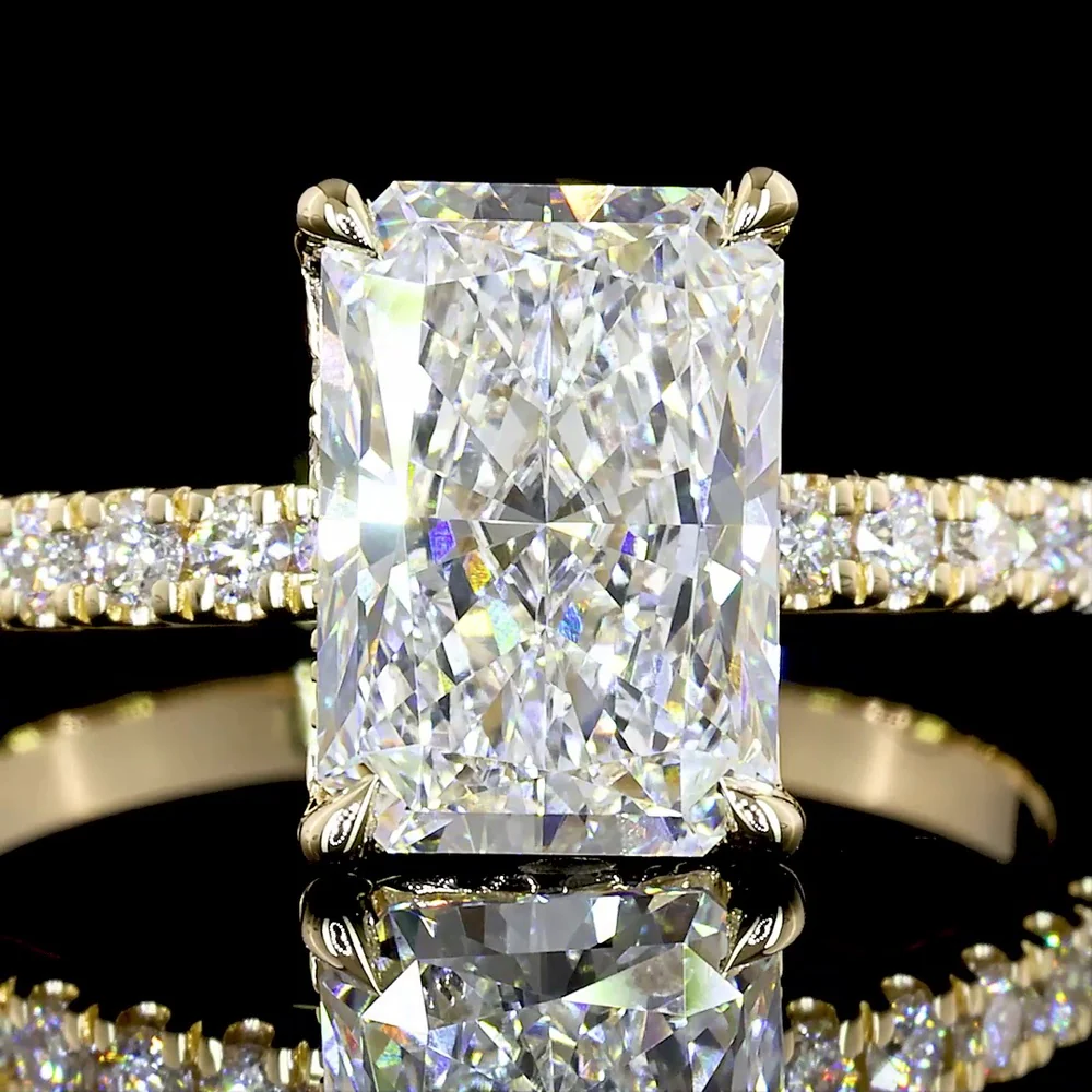 14K Yellow Gold Radiant Cut Hidden Halo Ring with 2.11 Carat Lab Diamond Center and 0.33 Carat Brilliant Cut Side Diamonds - 2.44 Carat Total Diamond Weight, GIA Certified - Covaloro Fine Jewelry - Image 3