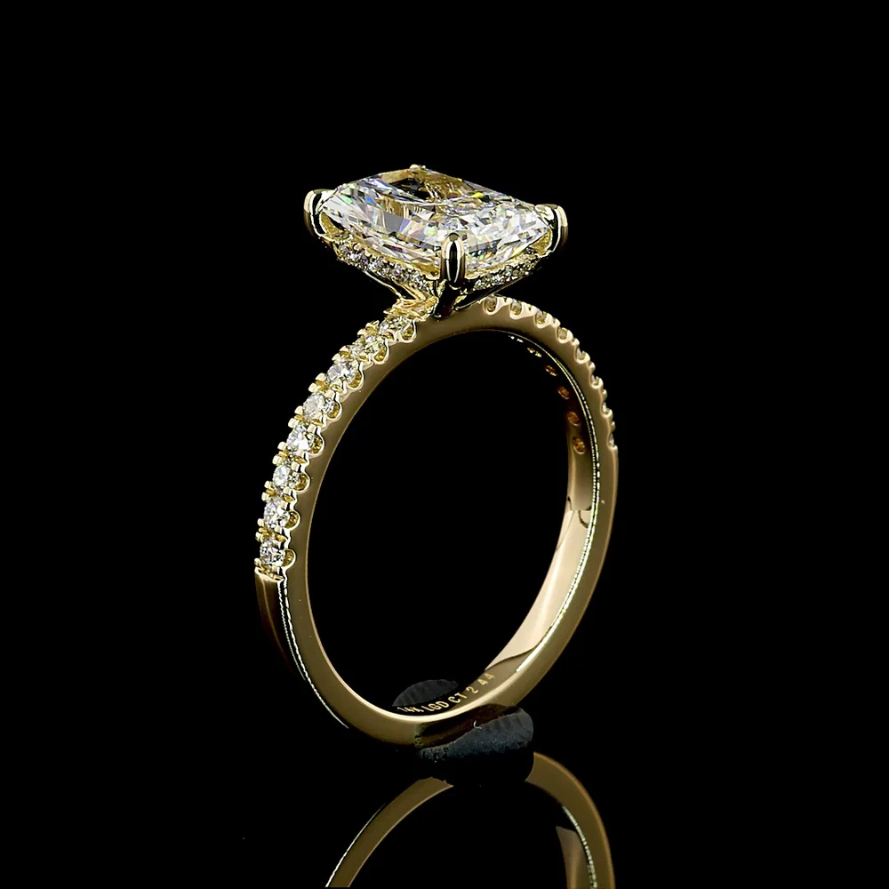 14K Yellow Gold Radiant Cut Hidden Halo Ring with 2.11 Carat Lab Diamond Center and 0.33 Carat Brilliant Cut Side Diamonds - 2.44 Carat Total Diamond Weight, GIA Certified - Covaloro Fine Jewelry - Image 4