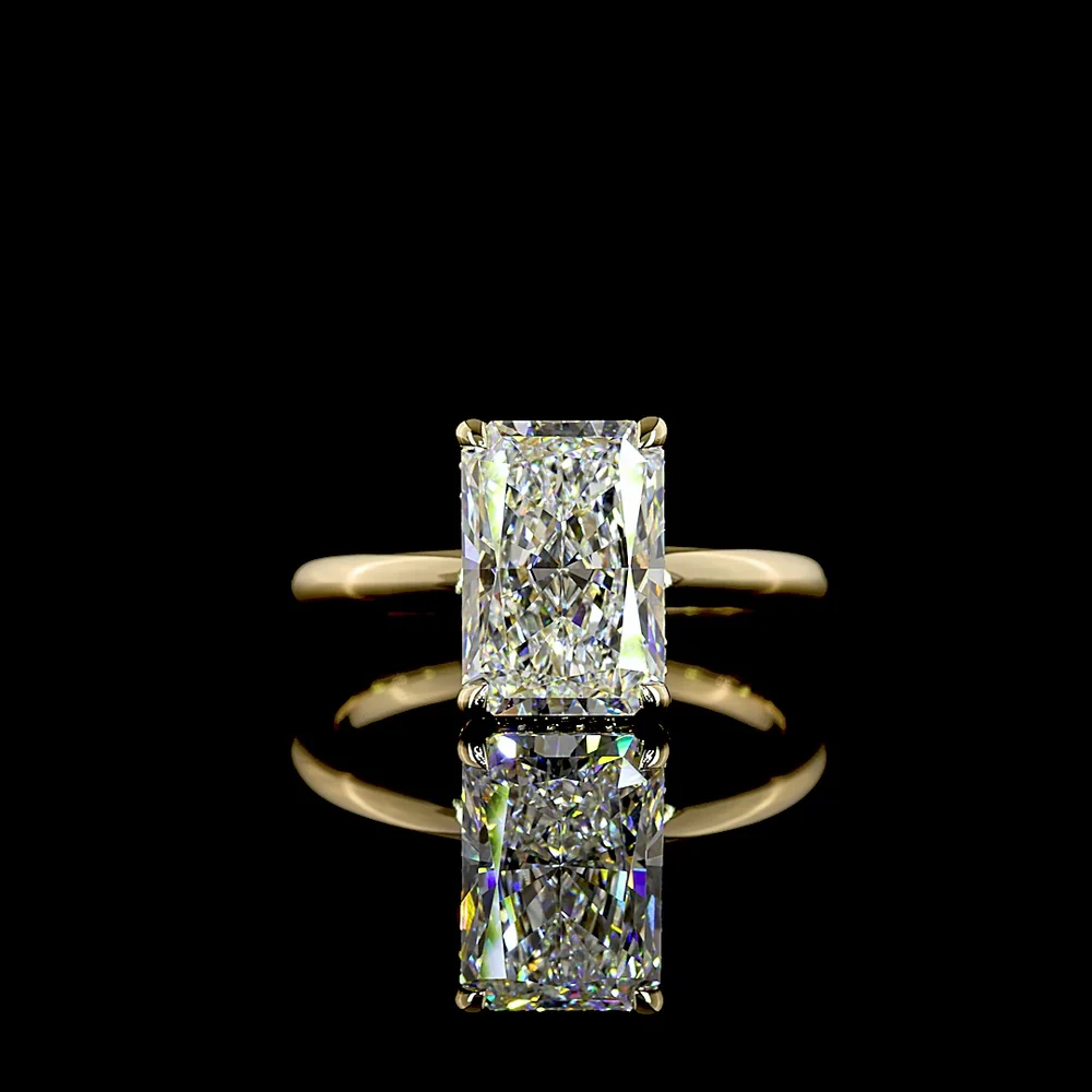 14K Yellow Gold Radiant Cut Hidden Halo Ring with 3.09 Carat E VVS2 Lab Diamond and 0.11 Carat Brilliant Cut Diamond Accents - 3.2 Carat Total Diamond Weight - Covaloro Fine Jewelry