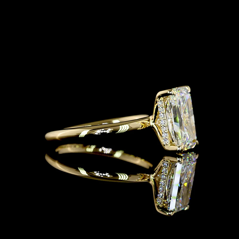 14K Yellow Gold Radiant Cut Hidden Halo Ring with 3.09 Carat E VVS2 Lab Diamond and 0.11 Carat Brilliant Cut Diamond Accents - 3.2 Carat Total Diamond Weight - Covaloro Fine Jewelry - Image 2