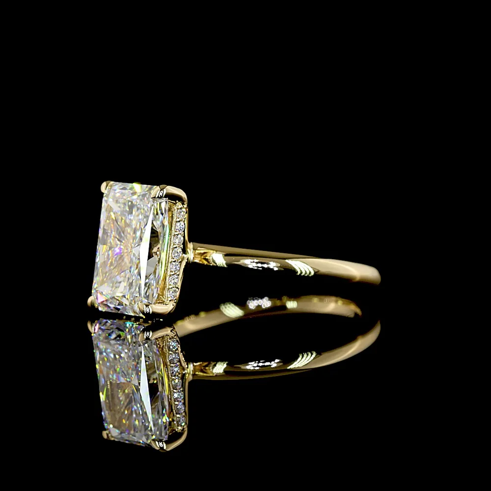 14K Yellow Gold Radiant Cut Hidden Halo Ring with 3.09 Carat E VVS2 Lab Diamond and 0.11 Carat Brilliant Cut Diamond Accents - 3.2 Carat Total Diamond Weight - Covaloro Fine Jewelry - Image 3