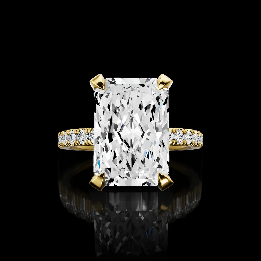 14K Yellow Gold Radiant Cut Hidden Halo Ring with 4.27 Carat Center Lab Diamond and 0.66 Carat Accent Diamonds - IGI Certified 4.93 Carat Total Weight - Covaloro Fine Jewelry