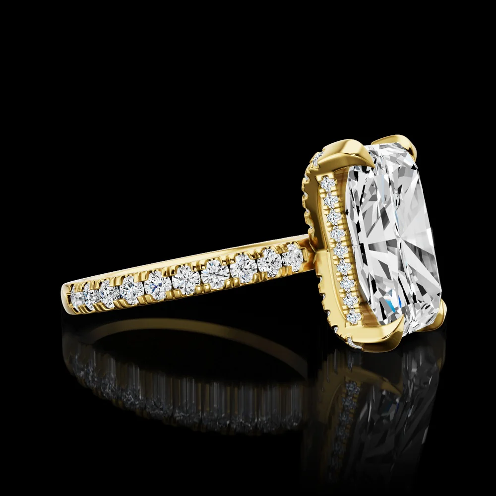 14K Yellow Gold Radiant Cut Hidden Halo Ring with 4.27 Carat Center Lab Diamond and 0.66 Carat Accent Diamonds - IGI Certified 4.93 Carat Total Weight - Covaloro Fine Jewelry - Image 2