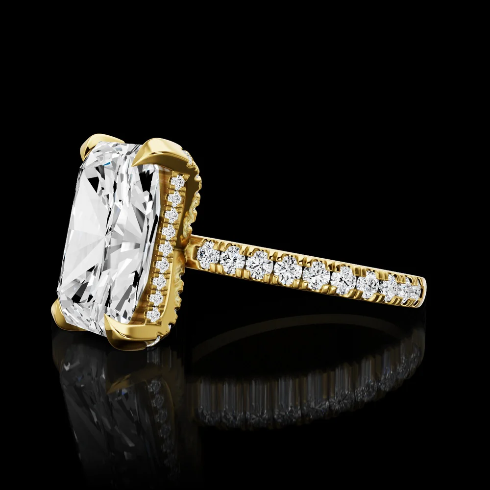 14K Yellow Gold Radiant Cut Hidden Halo Ring with 4.27 Carat Center Lab Diamond and 0.66 Carat Accent Diamonds - IGI Certified 4.93 Carat Total Weight - Covaloro Fine Jewelry - Image 3